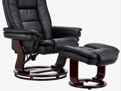 Faux leather recliner and ottoman
