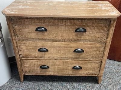 Rustic Distressed Wooden 3-Drawer Dresser with Dark Cup Pulls