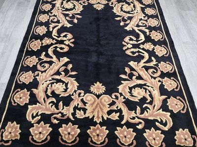 New Handwoven Wool Rug, Black, ~6x9