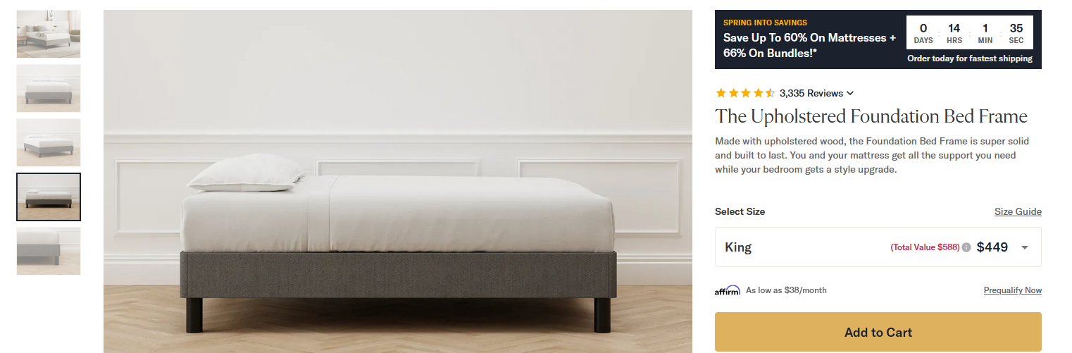 King Sized Upholstered Foundation Bed Frame