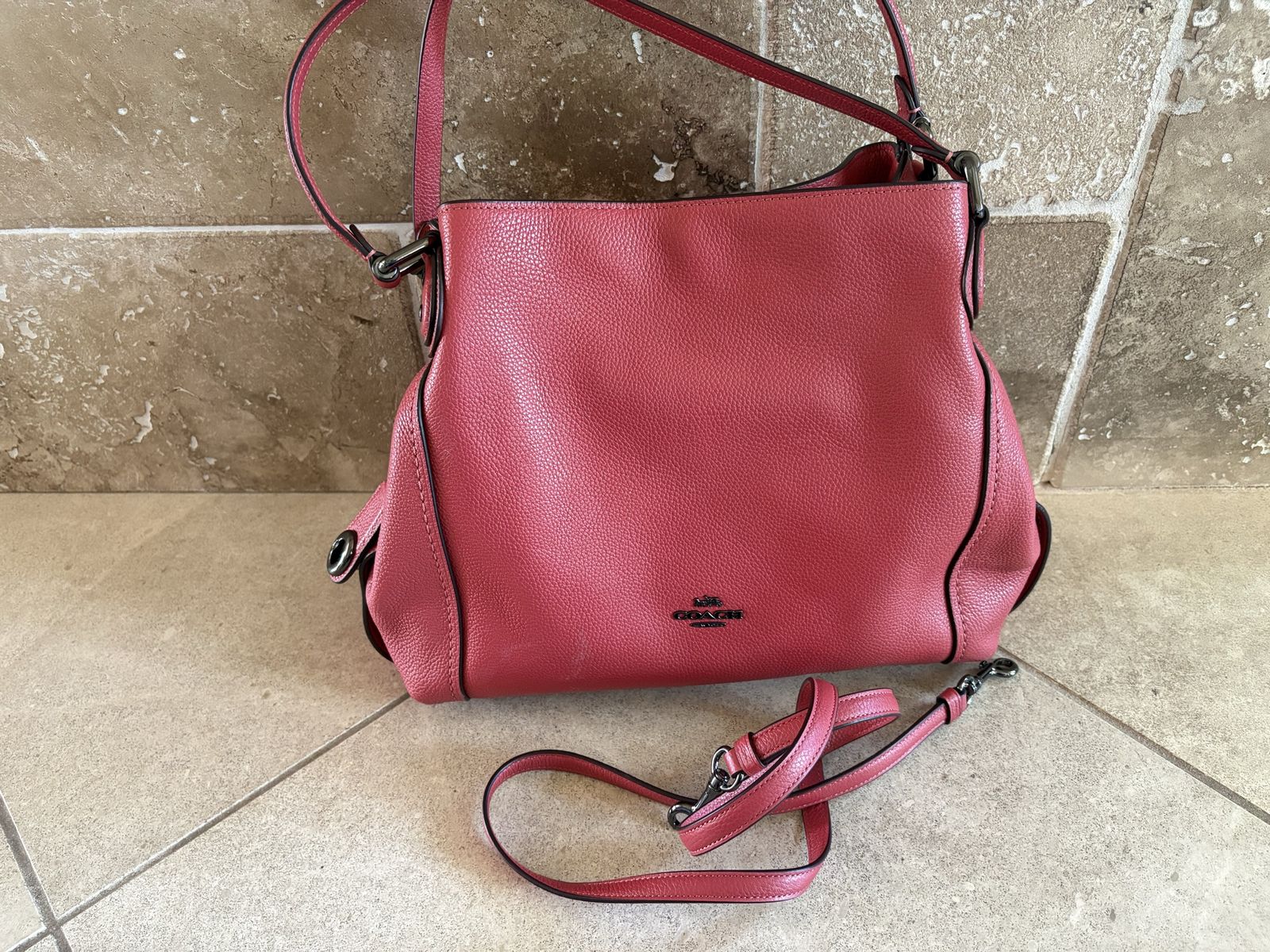 Coach Edie Shoulder Bag Red Leather W/ Crossbody