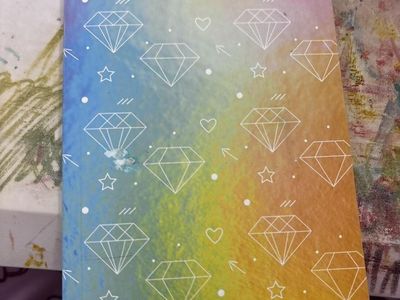 CrownJewlz Rainbow Diamond Lined Journal Notebook with a sheet of stickers included