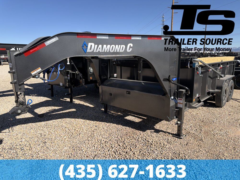 7x14 Diamond C LPT-GN 207 Gooseneck Dump Trailer - 32" Sides - 15.5K GVWR - 18 Ply Tire Upgrade, Board Brackets, Long Arm Tarp