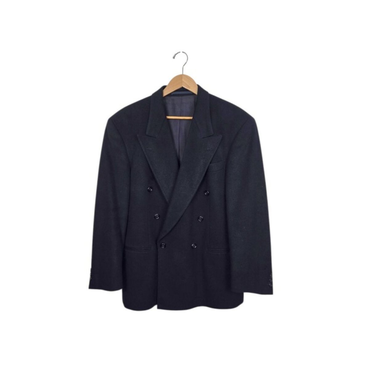 Vtg Hugo Boss Cecil Gee Midnight Navy Cashmere Wool Double Breasted Blazer 40R