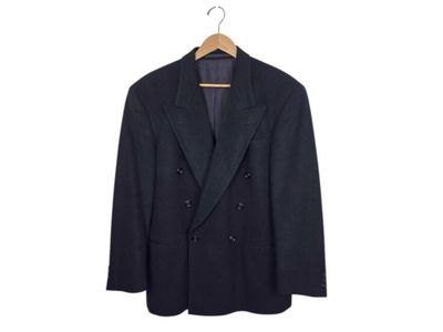 Vtg Hugo Boss Cecil Gee Midnight Navy Cashmere Wool Double Breasted Blazer 40R