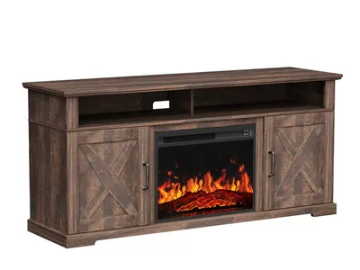 ELECTRIC FIREPLACE TV STAND FOR TVS UP TO 65", FARMHOUSE ENTERTAINMENT CENTER WITH FIREPLACE, VINTAGE BROWN PIWFS05V