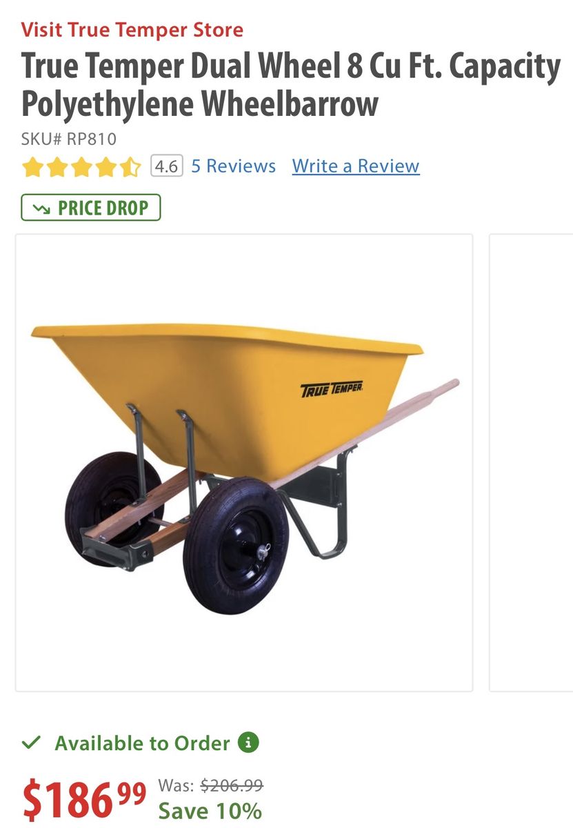 True Temper Dual Wheel 8 Cu. Ft. Capacity Polyethylene Wheelbarrow