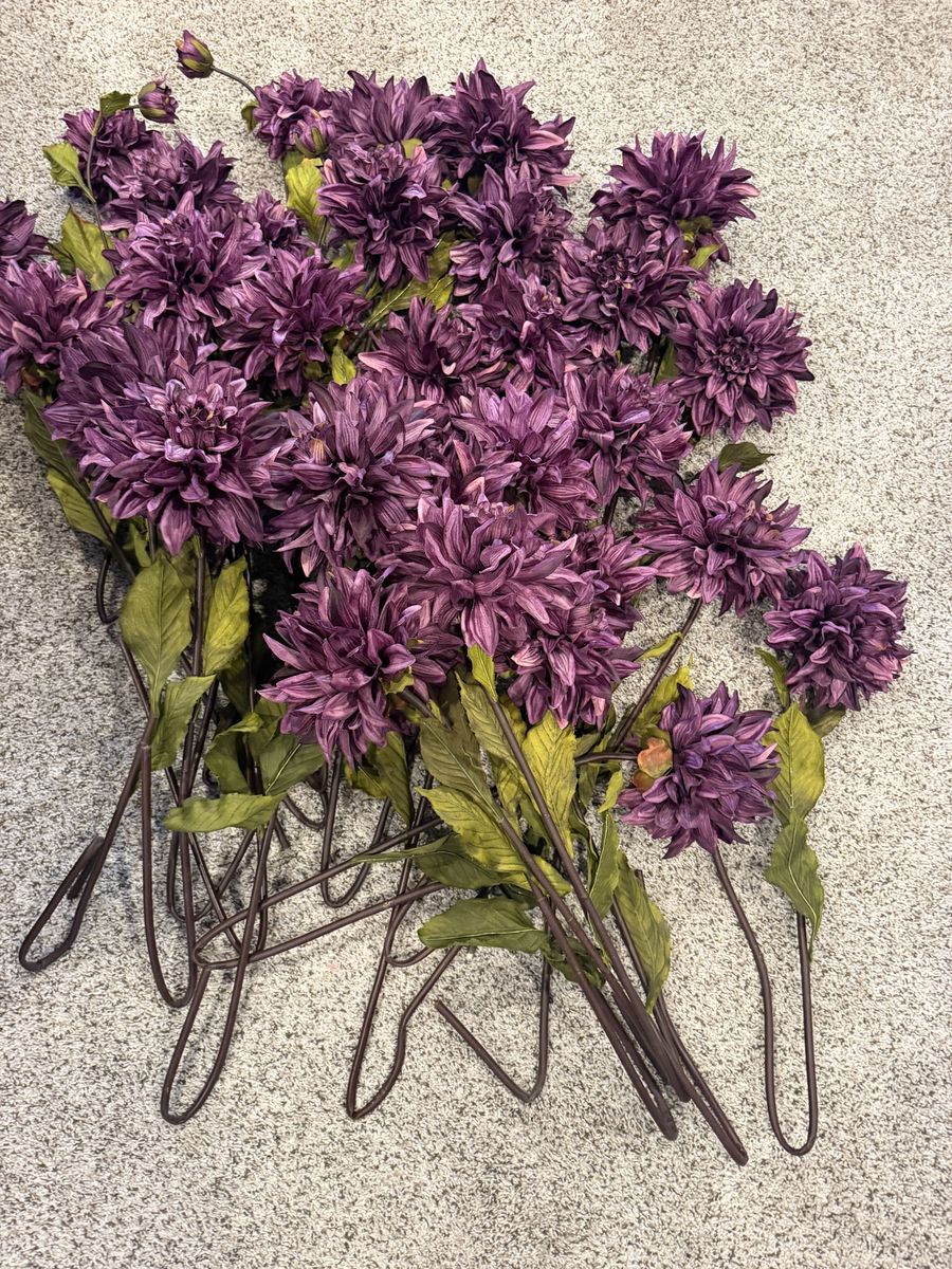 Artificial Purple Dahlia Floral Stems Bundle - Faux Flowers for Decor & Events