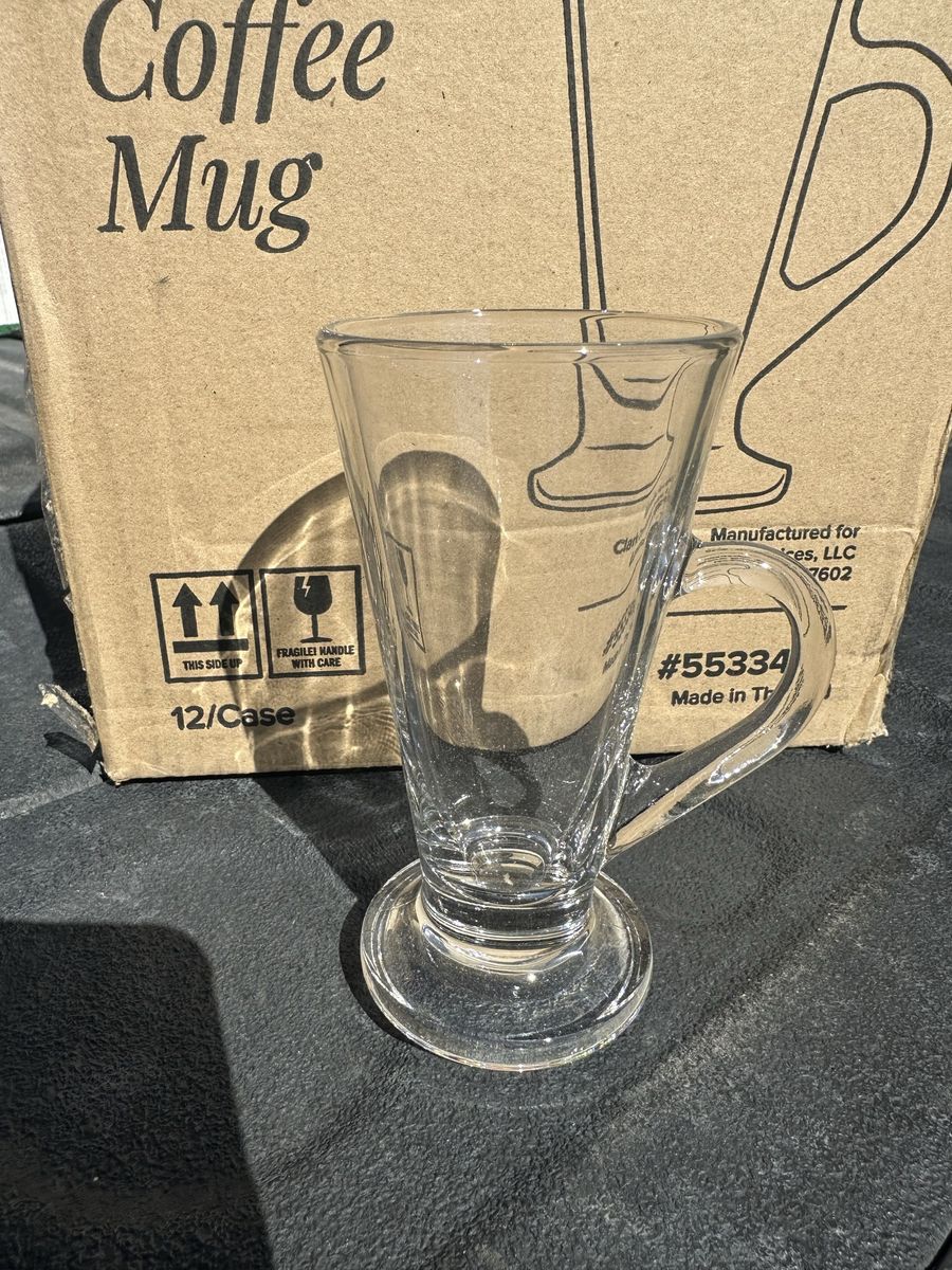 8 oz. Tapered Irish Coffee Mug - Clear Glass with Handle - New in Box 12 count
