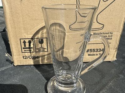 8 oz. Tapered Irish Coffee Mug - Clear Glass with Handle - New in Box 12 count