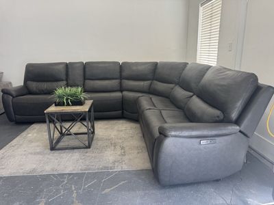 GRAY COSTCO LEATHER POWER RECLINER SECTIONAL SOFA COUCH