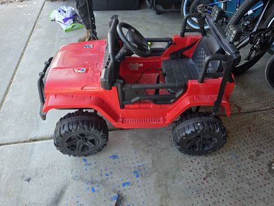 Kids Red Electric Ride-On Off-Road Jeep Truck Toy with Remote Control & Charger