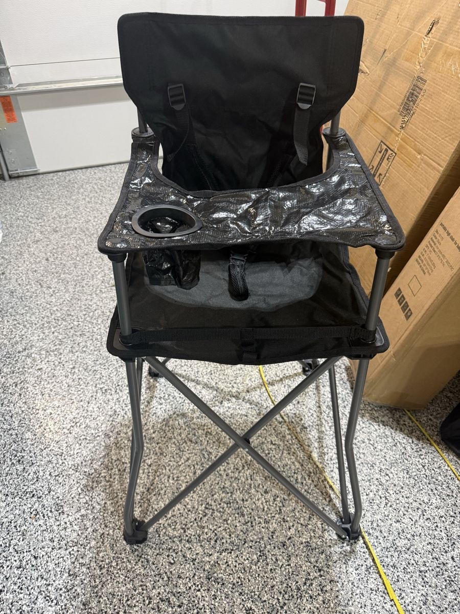 Portable Camping High Chair with Cup Holder - Black, Compact Folding Design