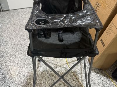 Portable Camping High Chair with Cup Holder - Black, Compact Folding Design