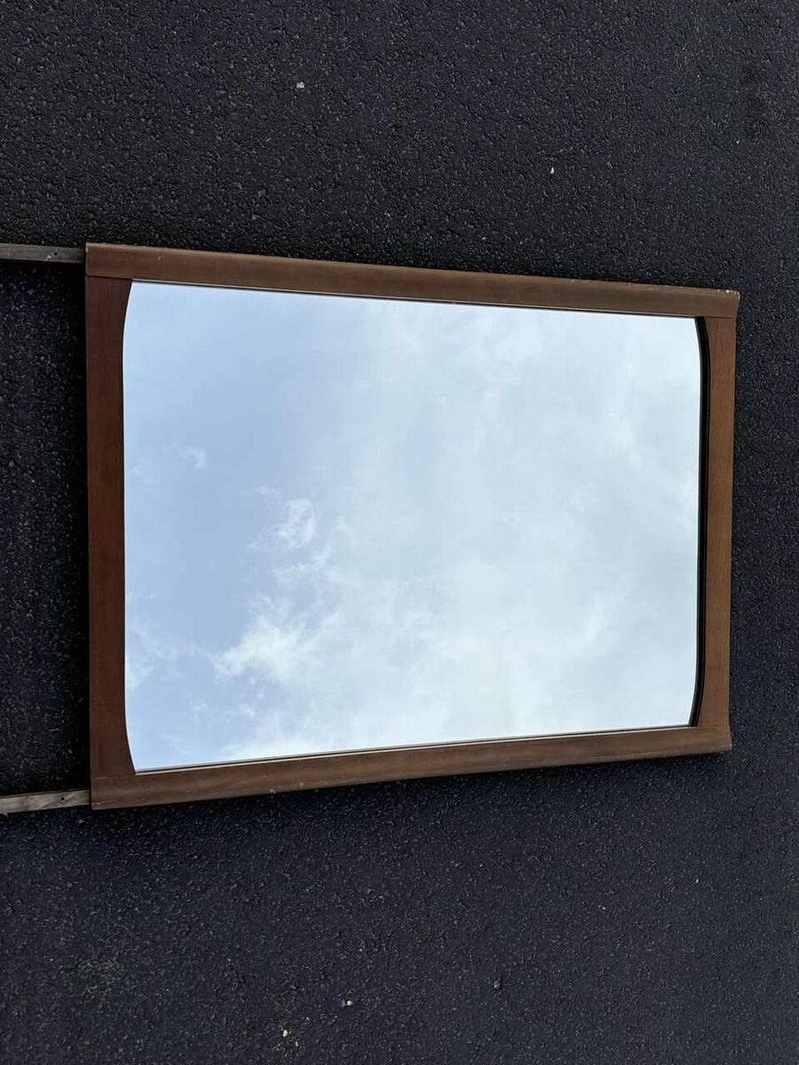 Beautiful Vintage Mid Century Modern wall mirror wooden frame MCM dresser mirror