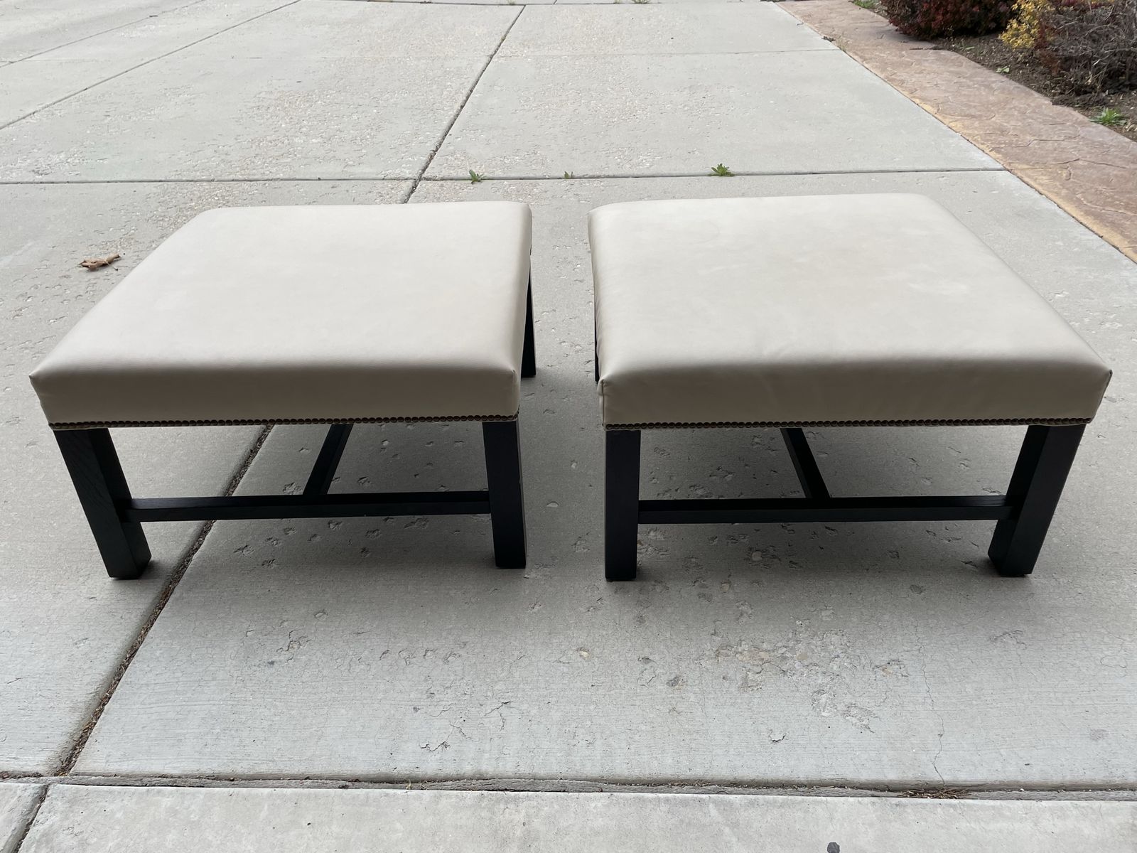 White Leather Ottoman Set