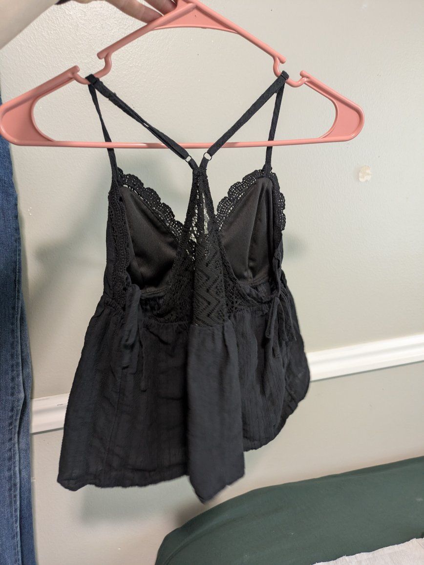 Black Lace Trim Cami with Adjustable Straps - Size Small