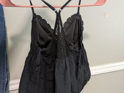 Black Lace Trim Cami with Adjustable Straps - Size Small