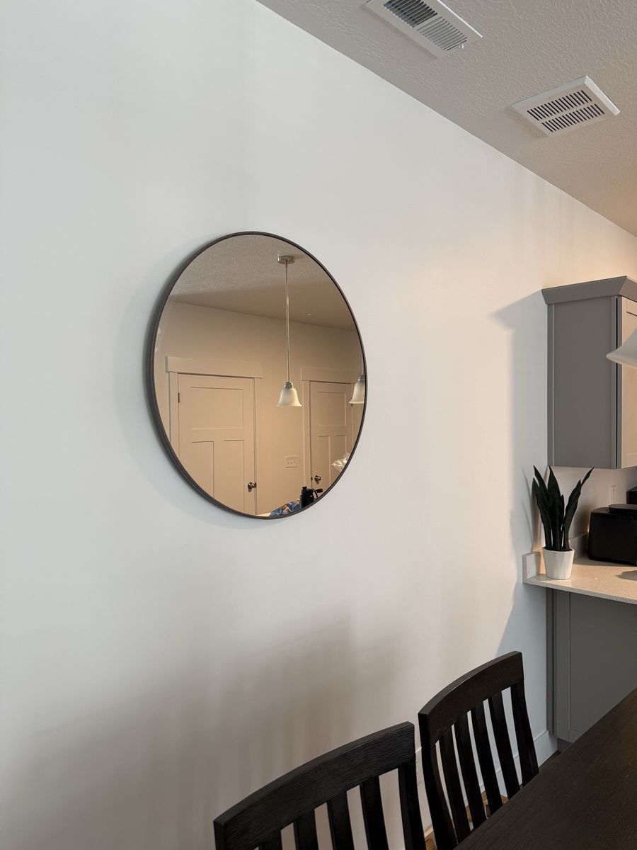 Modern Round Wall Mirror with Dark Thin Metal Frame