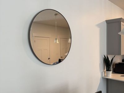 Modern Round Wall Mirror with Dark Thin Metal Frame