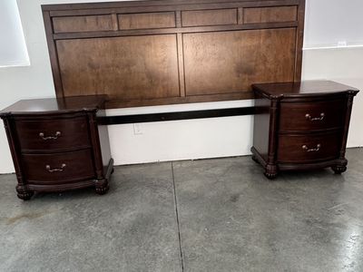 Traditional Dark Wood King Headboard with Matching Nightstands Set