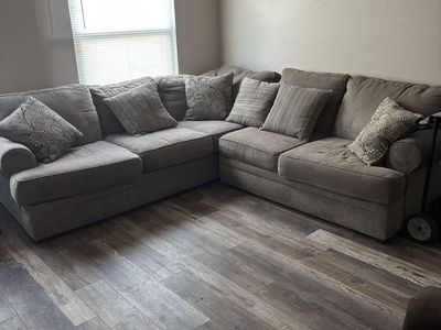 L-Shaped Fabric Sectional Sofa Set with Accent Pillows