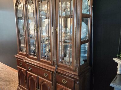 Traditional Wood China Cabinet with Glass Doors and Built-In Lighting