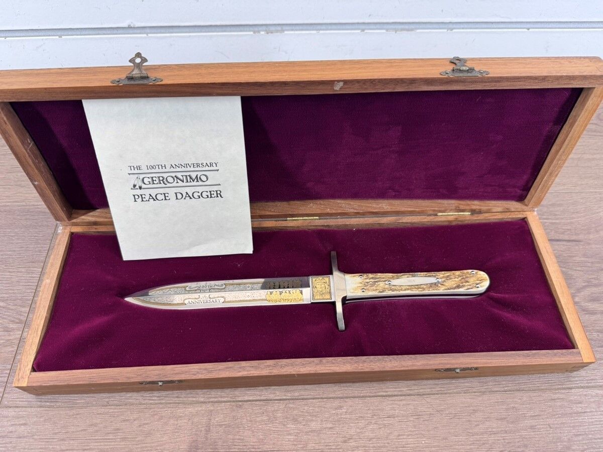 BUCK CUSTOM GERONIMO PEACE DAGGER 100TH ANNIVERSARY STAG HANDLE #164/2000 #WCP035541