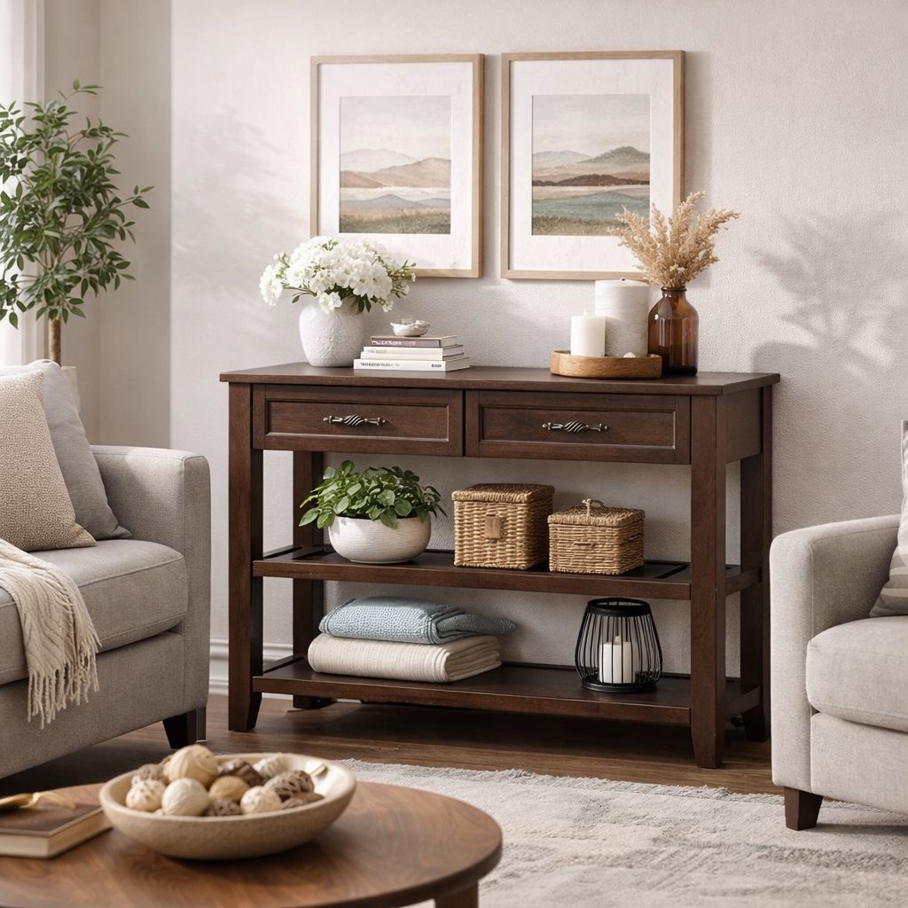 NEW! Console Table w/ Drawers & Shelf Espresso