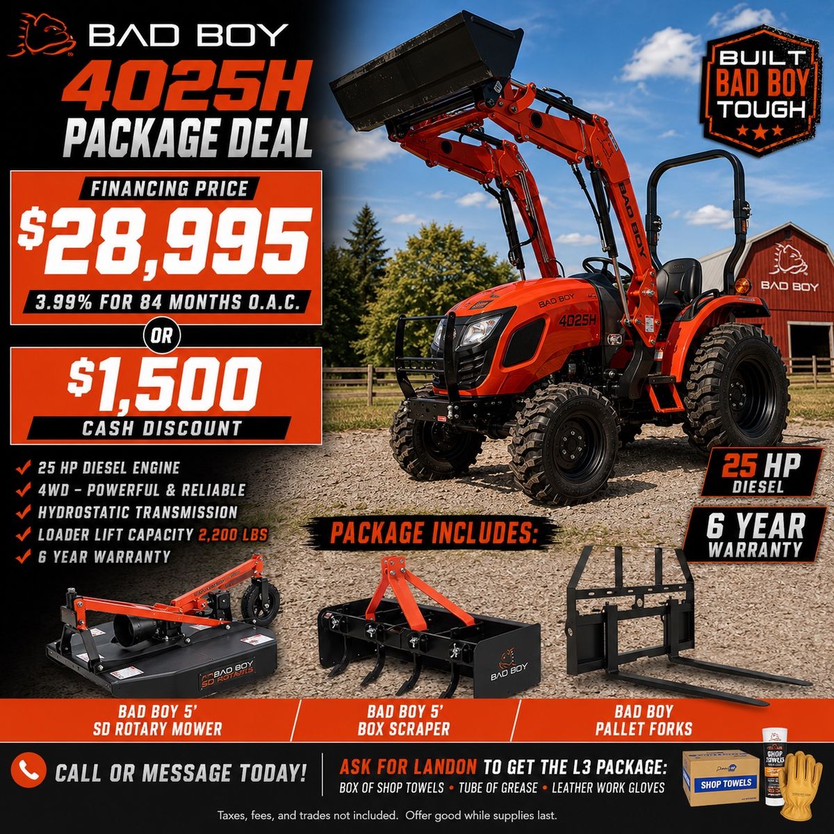 Bad Boy 4025H Tractor PACKAGE