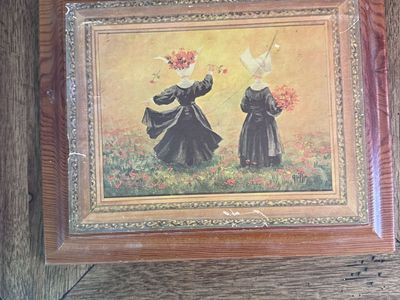 Vintage Framed Print Artwork Depicting Brittany Women in Traditional Costume by Griffin