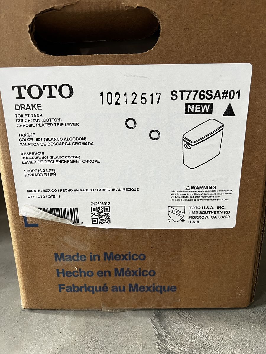 TOTO Drake Toilet Tank - Model ST776SA#01 Cotton White, 1.6 GPF