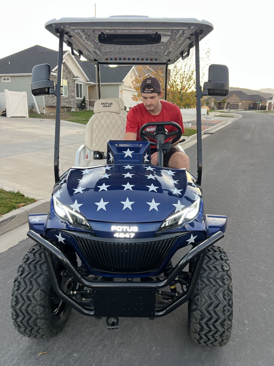 Limited edition Patriotic Electric Golf Cart - Stars & Stripes Design, Off-Road Tires, Digital Display