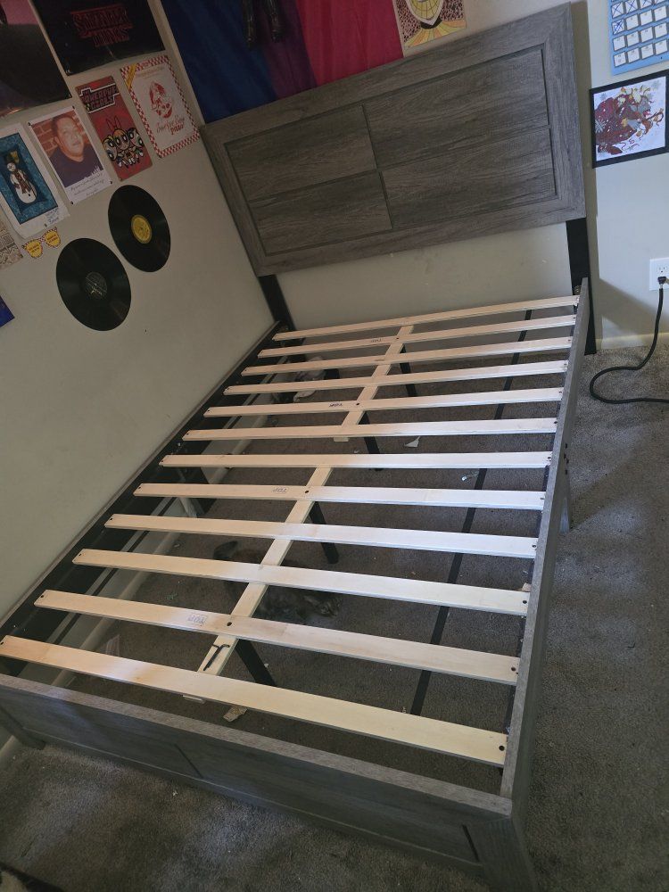 Full sized bedframe, headboard, footboard, and box spring