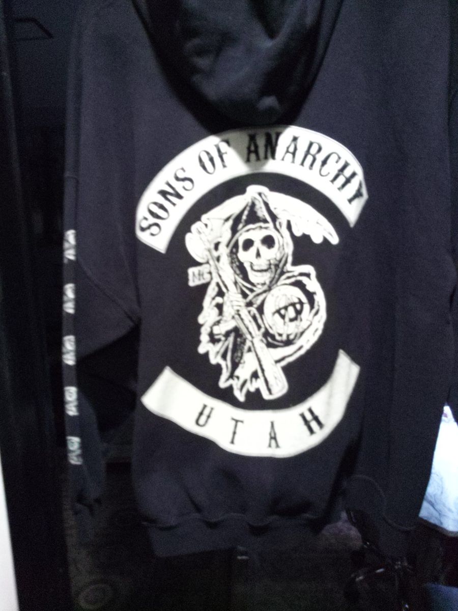 Sons of Anarchy Utah Black Zip-Up Hoodie Size XL