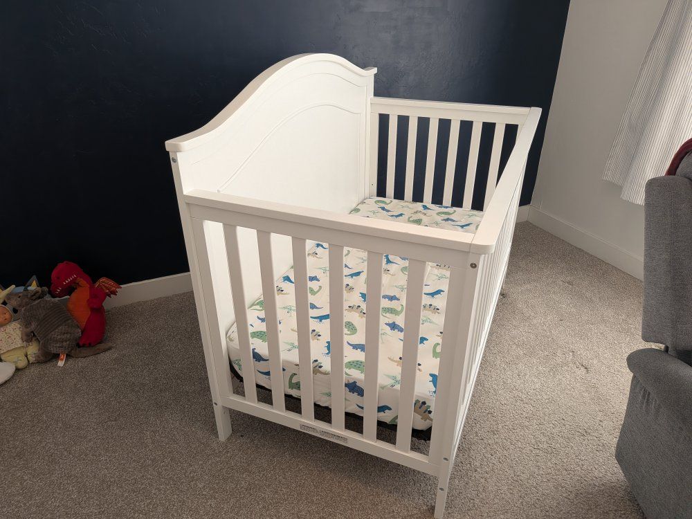 White Wooden Crib and Mattress - Gently Used