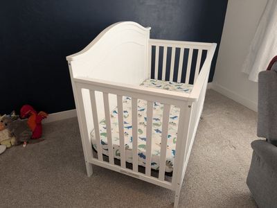 White Wooden Crib and Mattress - Gently Used