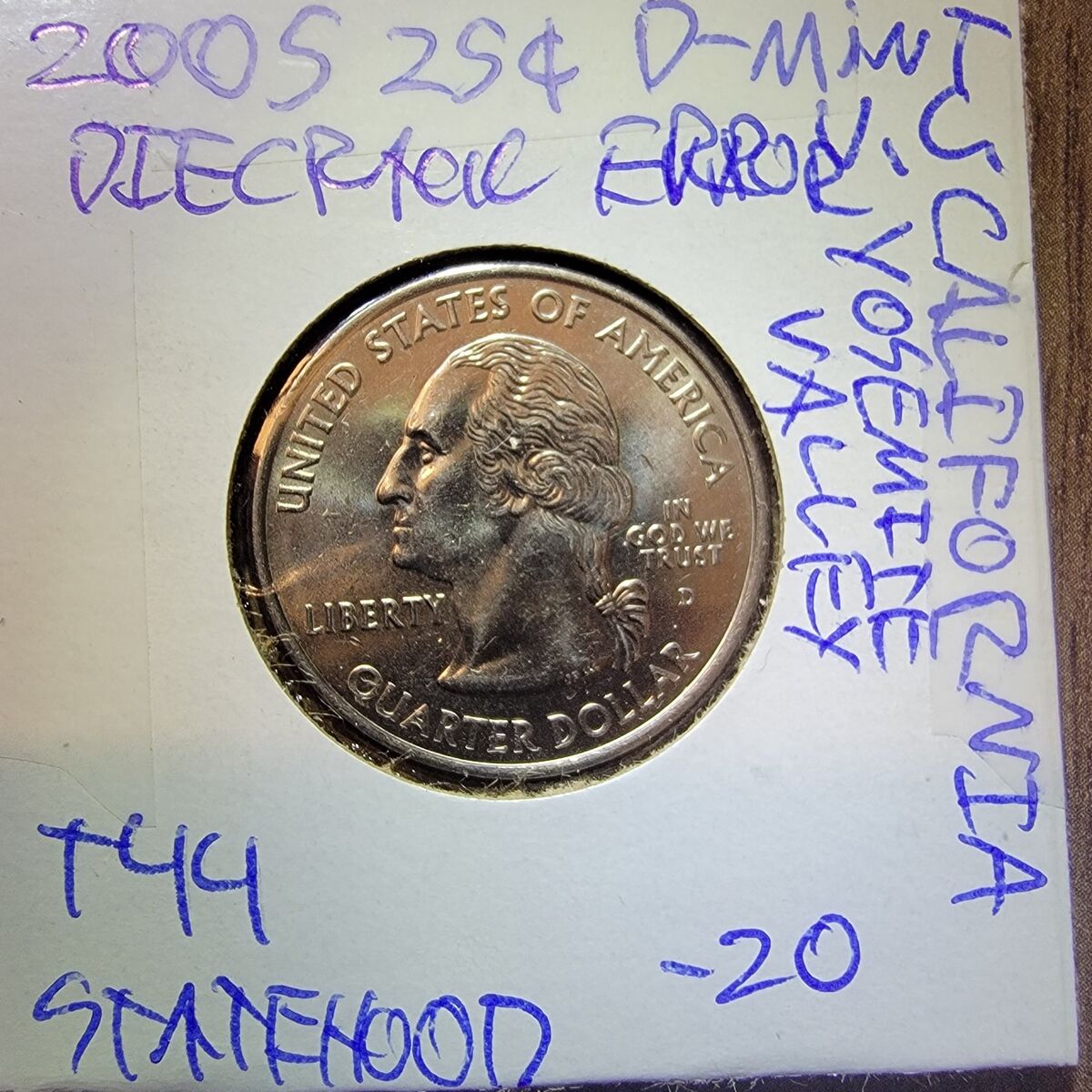 2005 die, crack error quarter.