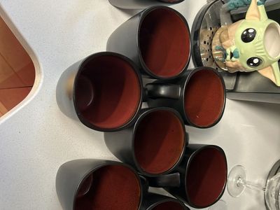 Elite Ceramic Coffee Mugs Set of 8 Black and Red