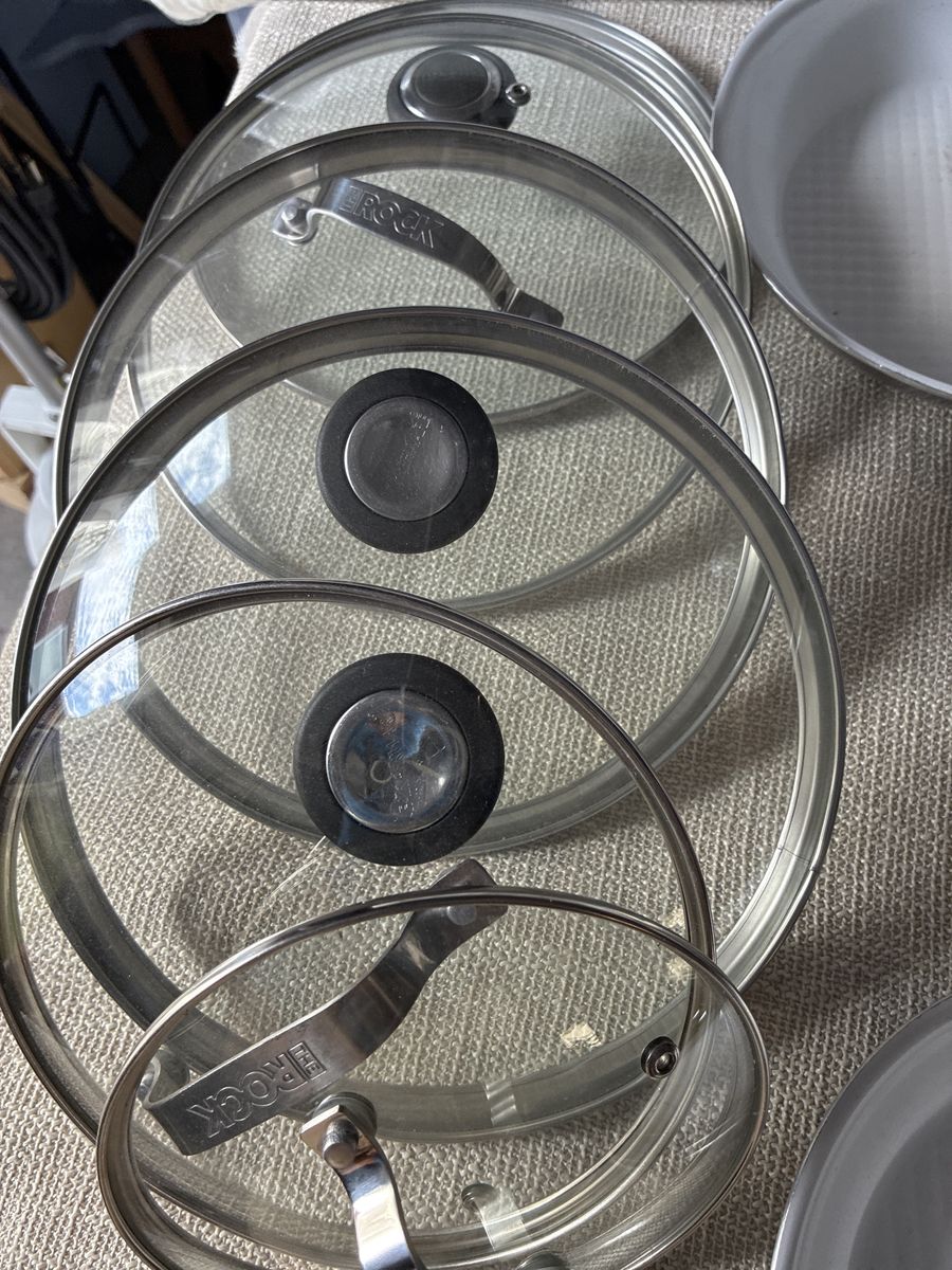 Brock Glass Pan Lids - Set of 4, Various Sizes, Clear with Stainless Steel Rims