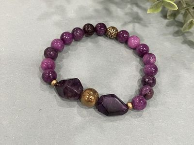 Amethyst & Brass Beaded Stretch Bracelet