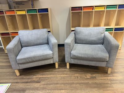 Set of 2 Grey IKEA Armchairs with Wooden Legs