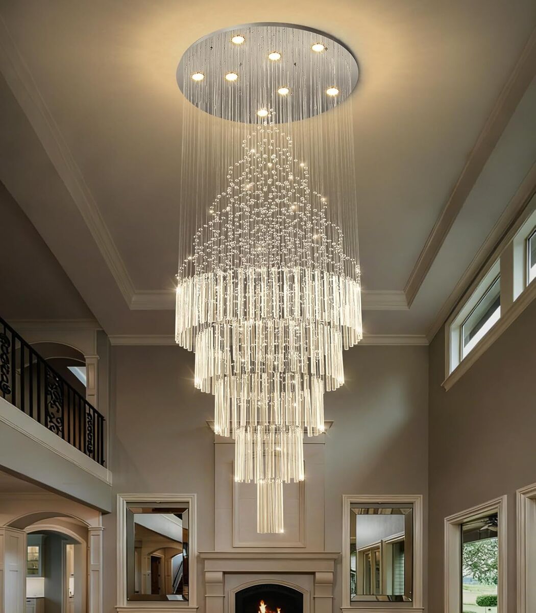NEW CRYSTAL GLAM FLUSHMOUNT 73" TALL CHANDELIER (RETAILS: $399.99)