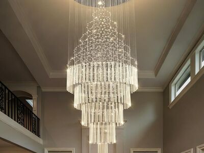 NEW CRYSTAL GLAM FLUSHMOUNT 73" TALL CHANDELIER (RETAILS: $399.99)