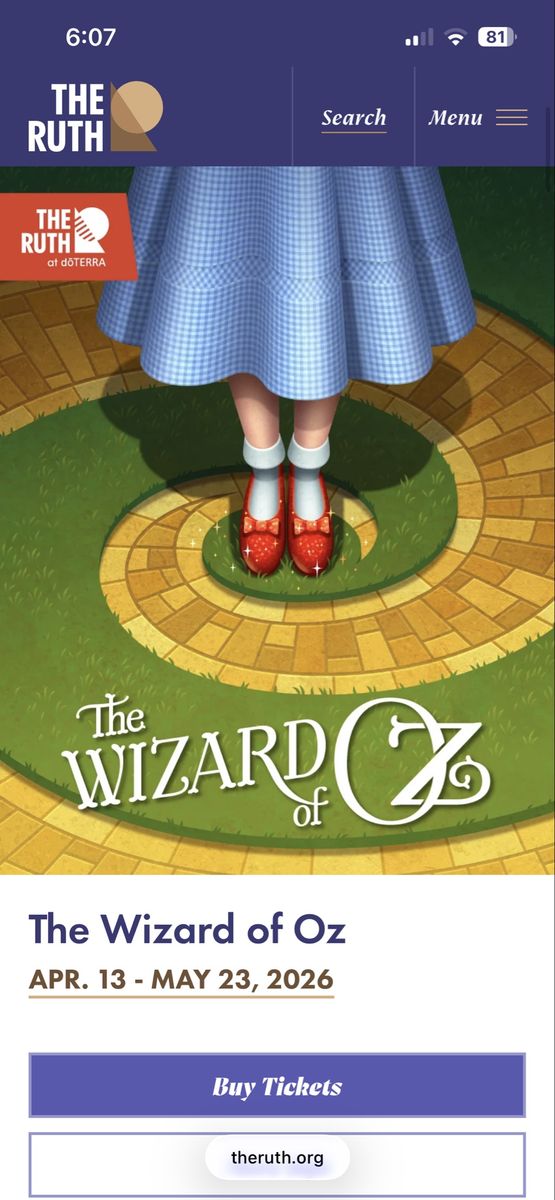 2 Tickets The Wizard Of Oz @ The Ruth