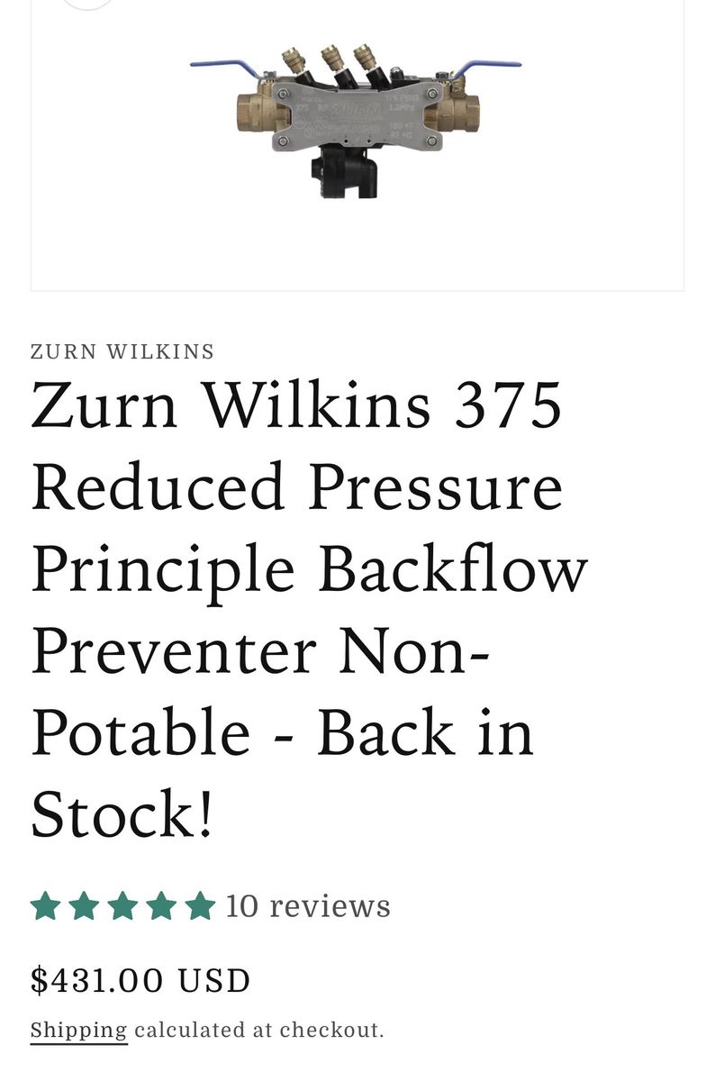 Zurn Wilkins 375 Reduced Pressure Principle Backflow Preventer