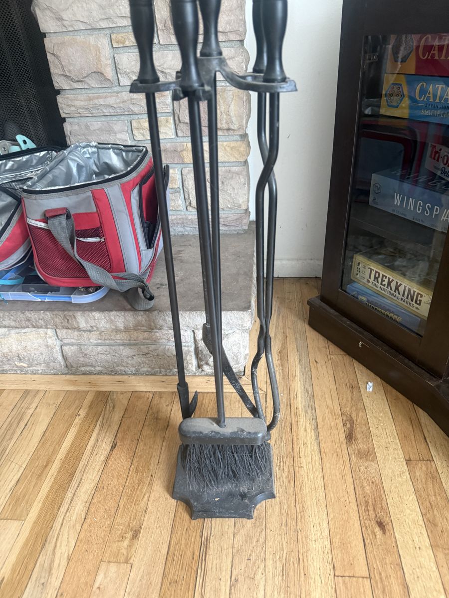 5-Piece Black Wrought Iron Fireplace Tool Set with Stand