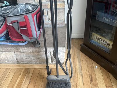 5-Piece Black Wrought Iron Fireplace Tool Set with Stand