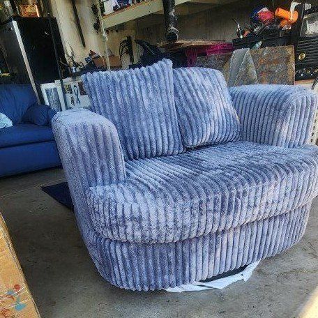 Gray Faux 360° Swivel Accent Chair