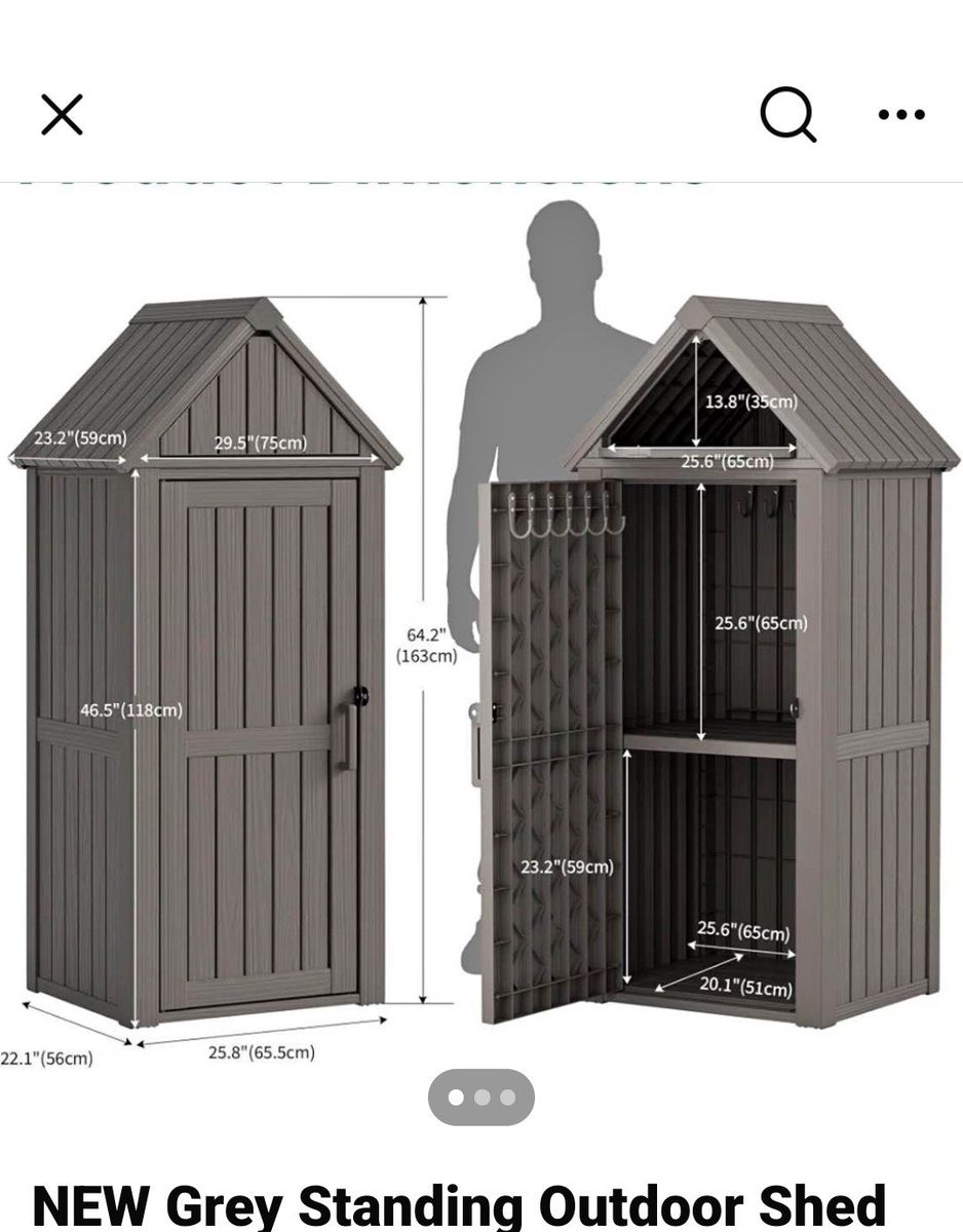 Outdoor Storage Shed Vertical Dark Grey Resin Tool Cabinet Compact Garden Locker